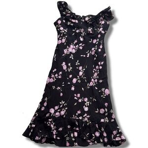 57 Vintage Evan Pinecone Rose Dress | Floral Cottagecore Ruffle Hem| Romantic